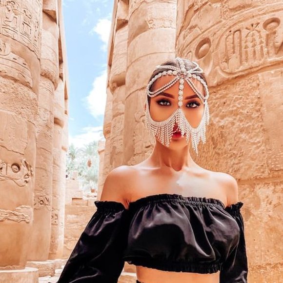 Rhinestone Fringe Jewelry Chain Mask Halloween Headpiece Accessories for Women - Picture 8 of 11